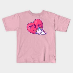 Cute Unicorn With Love Heart Cartoon Kids T-Shirt